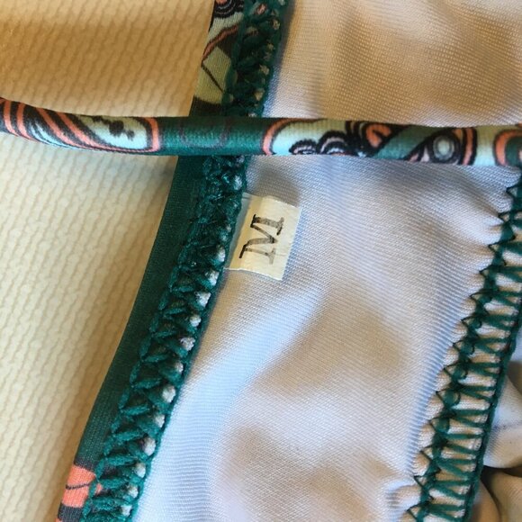 Cupshe 2pc Swimsuit Teal Green Floral Ruffle Top Boho Girlie - Picture 5 of 13